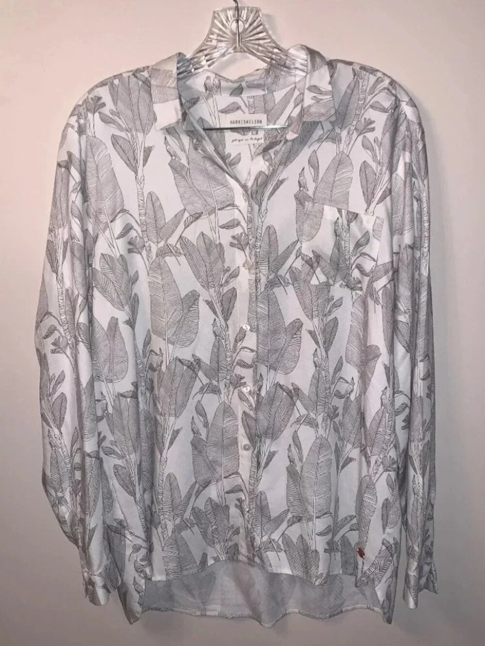 Harris Wilson Cesarine Birds Botanical Print White Grey Viscose  Button Up Shirt